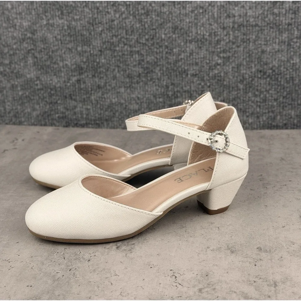 The Children's Place Girls Shimmer Low Heel Shoes White Youth Size 12 NWT